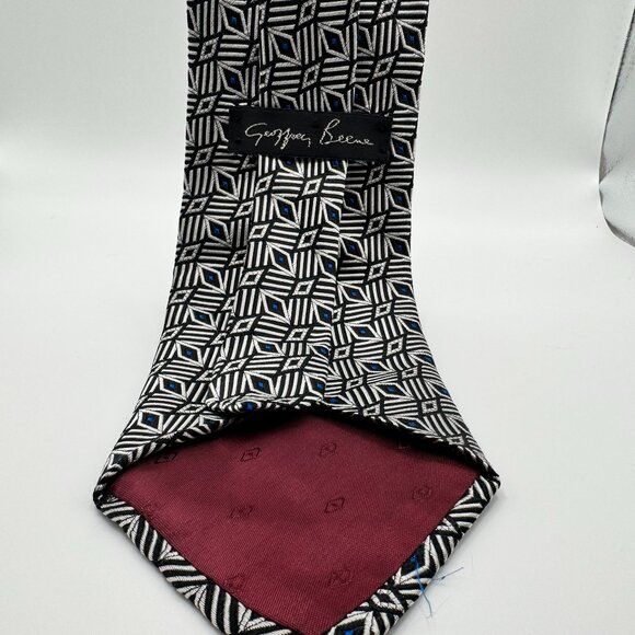 Georffery Beene Silk Abstract Tie โ Black, Silver, Blue Modern Made in USA - Picture 1 of 7